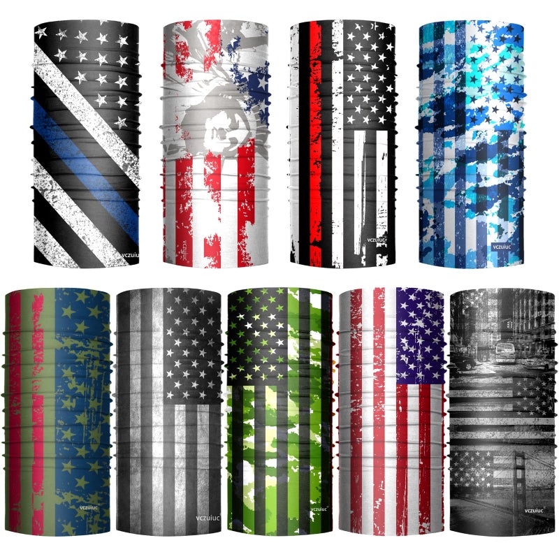 VCZUIUC Headwear Bandana Head Wrap Face Scarf Mask Neck Warmer Balaclava for Sports (One Size, 9PCS Flag -A) - Image 2